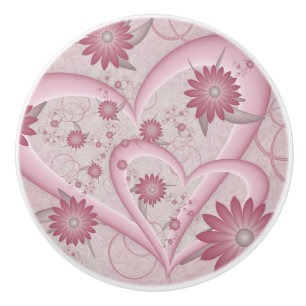 Bouton De Porte En Céramique Cœurs et fleurs abstraits roses Amour Art fractal