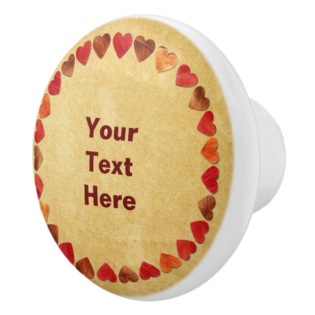 Bouton De Porte En Céramique Coeurs Feuilles Automne Sur Vieux Papier (Droite)