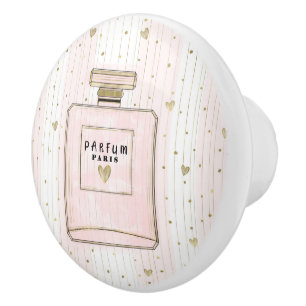 Bouton De Porte En Céramique Cœurs roses et or Paris Parfum Chic Mode