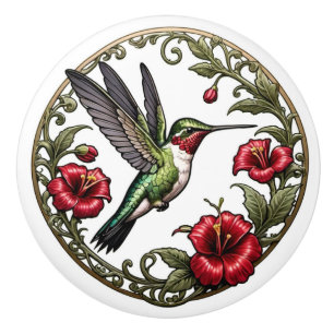 Bouton De Porte En Céramique Colibri à gorge rubis de style Art nouveau
