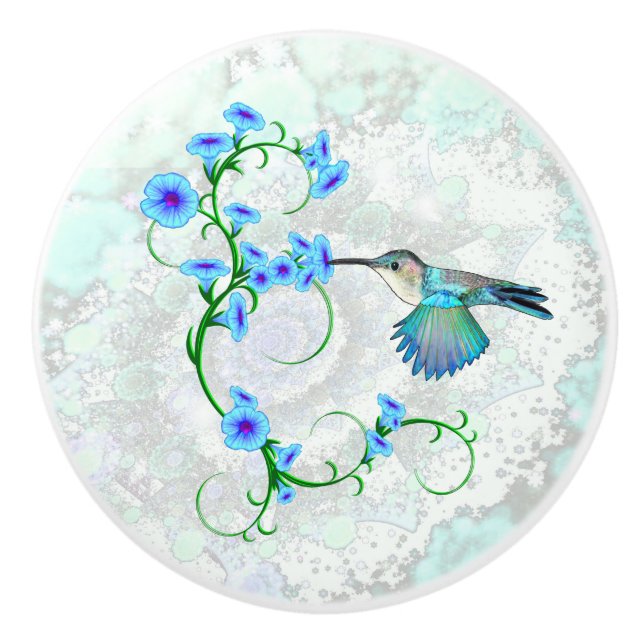 Bouton De Porte En Céramique Colibri aux Glories du matin (Devant)