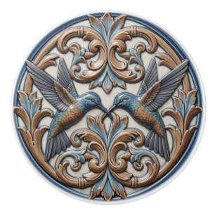 Bouton De Porte En Céramique Colibri Couple Or Or Faux Relief