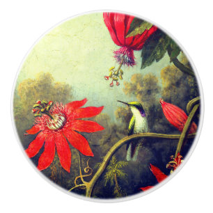 Bouton De Porte En Céramique Colibri et Passionnfleurs