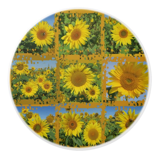 Bouton De Porte En Céramique Collage de tournesols jaunes en été, (Devant)