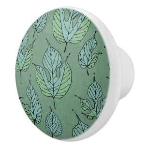 Bouton De Porte En Céramique Collage vert contemporain de Feuilles de mûres