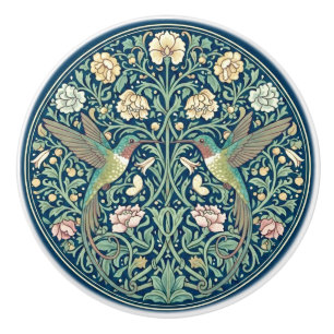 Bouton De Porte En Céramique Colombe de colibri floral de style William Morris
