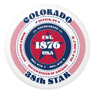 Bouton De Porte En Céramique Colorado États-Unis Rouge Blanc Bleu Typographie