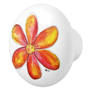 Bouton De Porte En Céramique Coloré blanc orange et jaune