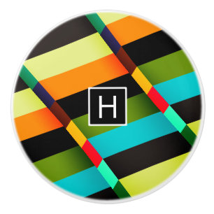 Bouton De Porte En Céramique Coloré Moderne Rayures Abstraites & Monogramme