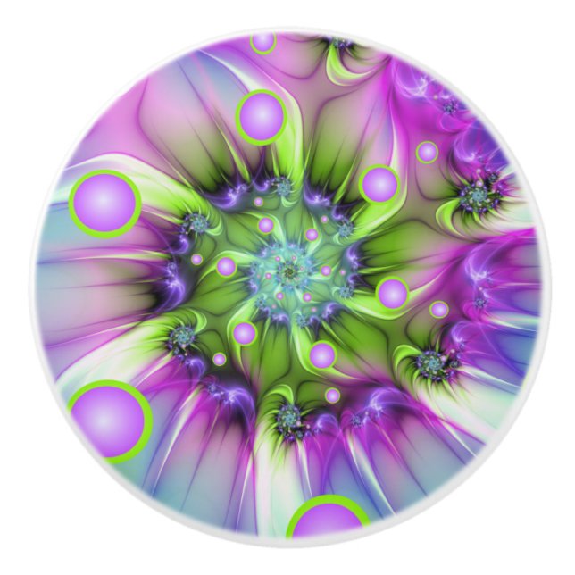 Bouton De Porte En Céramique Colorful Spiral Round Shapes Abstract Fractal Art (Devant)