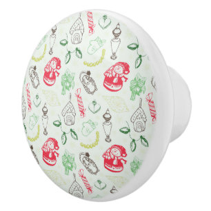 Bouton De Porte En Céramique Colorful vintage christmas snowman