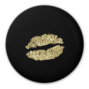 Bouton De Porte En Céramique Commode à tiroirs Chic Glam Black & Gold Lips Kiss