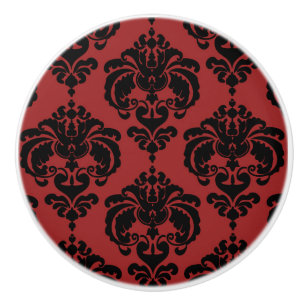 Bouton De Porte En Céramique Commode élégante en damas rouge foncé et noir pour