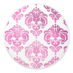 Bouton De Porte En Céramique Commode élégante en damassé rose et blanc pour cha