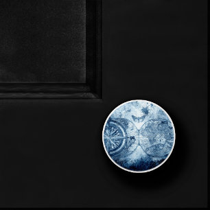 Bouton De Porte En Céramique Compas vintage Bleu Grunge carte marine