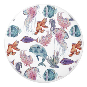 Bouton De Porte En Céramique Composition aquarelle sous-marine Série Design 2