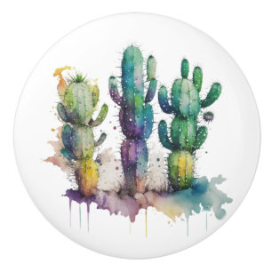 Bouton De Porte En Céramique Conception de cactus avec plaques colorées