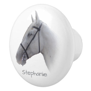 Bouton De Porte En Céramique Conception de cheval gris personnalisée