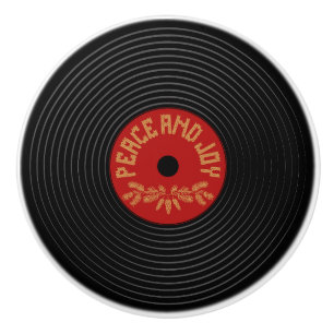 Bouton De Porte En Céramique Conception de disques vinyle Peace and joy