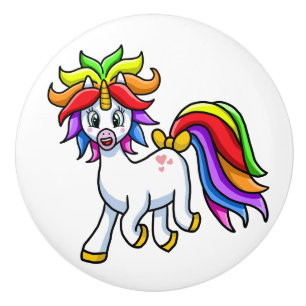 Bouton De Porte En Céramique Conception de fantaisie de licorne arc-en-ciel de 