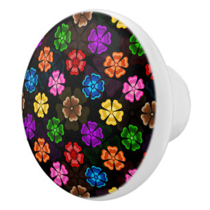 Bouton De Porte En Céramique Conception de fleurs arc-en-ciel rétro colorées No