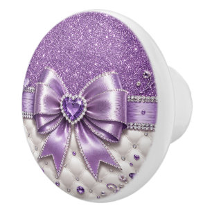 Bouton De Porte En Céramique Conception de Glam Personnalisée Cœur avec Ruban e