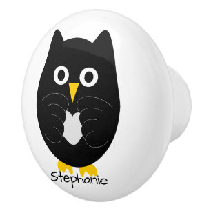 Bouton De Porte En Céramique Conception de hibou noir personnalisée