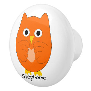 Bouton De Porte En Céramique Conception de hibou orange personnalisée