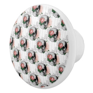 Bouton De Porte En Céramique Conception de la série crâne floral rose 2