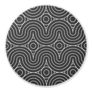 Bouton De Porte En Céramique Conception de motif abstrait noir et blanc moderne