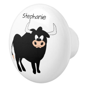 Bouton De Porte En Céramique Conception de taureau noir personnalisée
