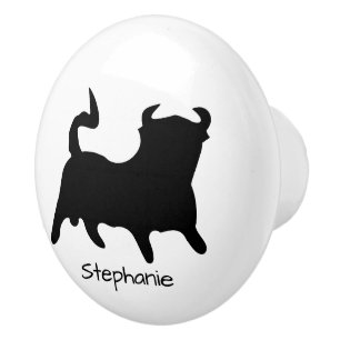 Bouton De Porte En Céramique Conception de taureau noir personnalisée