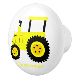 Bouton De Porte En Céramique Conception de tracteur jaune personnalisée