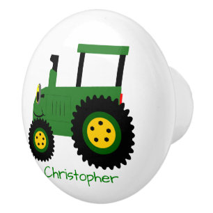 Bouton De Porte En Céramique Conception de tracteur vert personnalisée