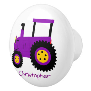 Bouton De Porte En Céramique Conception de tracteur violet personnalisée