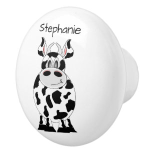 Bouton De Porte En Céramique Conception de vache personnalisée