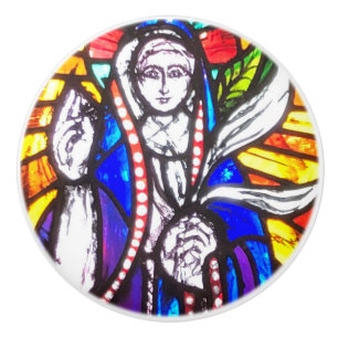 Bouton De Porte En Céramique Conception de vitrail avec figure religieuse.