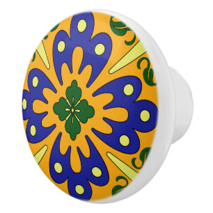Bouton De Porte En Céramique Conception espagnole bleue et jaune orange de