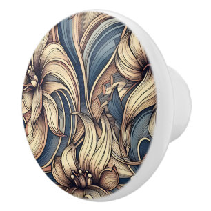 Bouton De Porte En Céramique Conception florale Art nouveau vintage