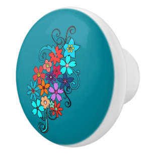 Bouton De Porte En Céramique Conception florale colorée de bouton en céramiqu