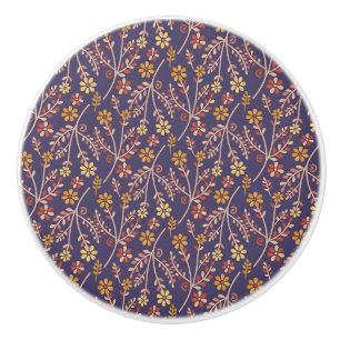 Bouton De Porte En Céramique Conception florale fantaisiste avec vignes sur fon