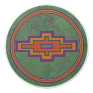 Bouton De Porte En Céramique Conception géométrique verte de l'armoise du Sud-O
