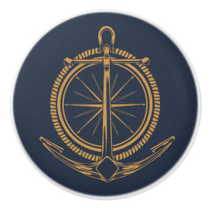 Bouton De Porte En Céramique Conception nautique avec compas et ancre en or