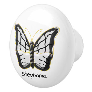 Bouton De Porte En Céramique Conception Papillon Blanc Personnalisé