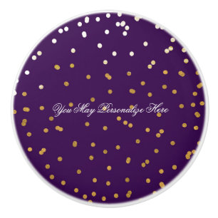 Bouton De Porte En Céramique Confettis Faux Papier Aluminium Violet et Or Brill