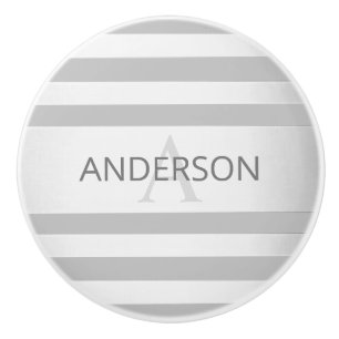 Bouton De Porte En Céramique Contemporain Faux Argent Ombre Rayures & Gris