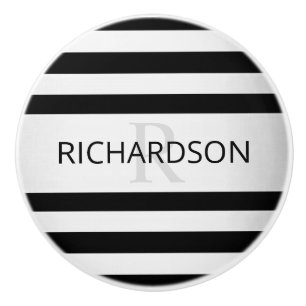 Bouton De Porte En Céramique Contemporain Faux Argent Ombre Rayures & Noir