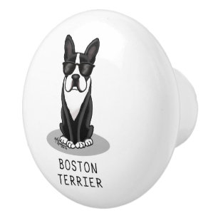 Bouton De Porte En Céramique Cool Boston Terrier avec lunettes de soleil (noir)