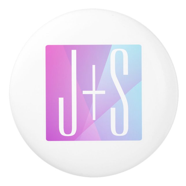 Bouton De Porte En Céramique Cool Géométrique rose et pourpre | Initiales de co (Devant)