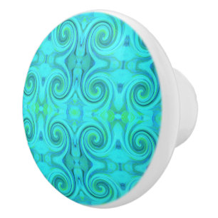 Bouton De Porte En Céramique Cool super Abstrait Aqua Liquid Art Motif